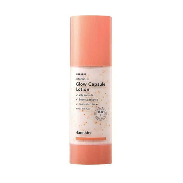 Let glow capsule lotion med vitamin C til forbedring af hudens udstråling og ensartet tone, specielt designet til sund hudpleje. Effektiv til at booste glød og hydrering.