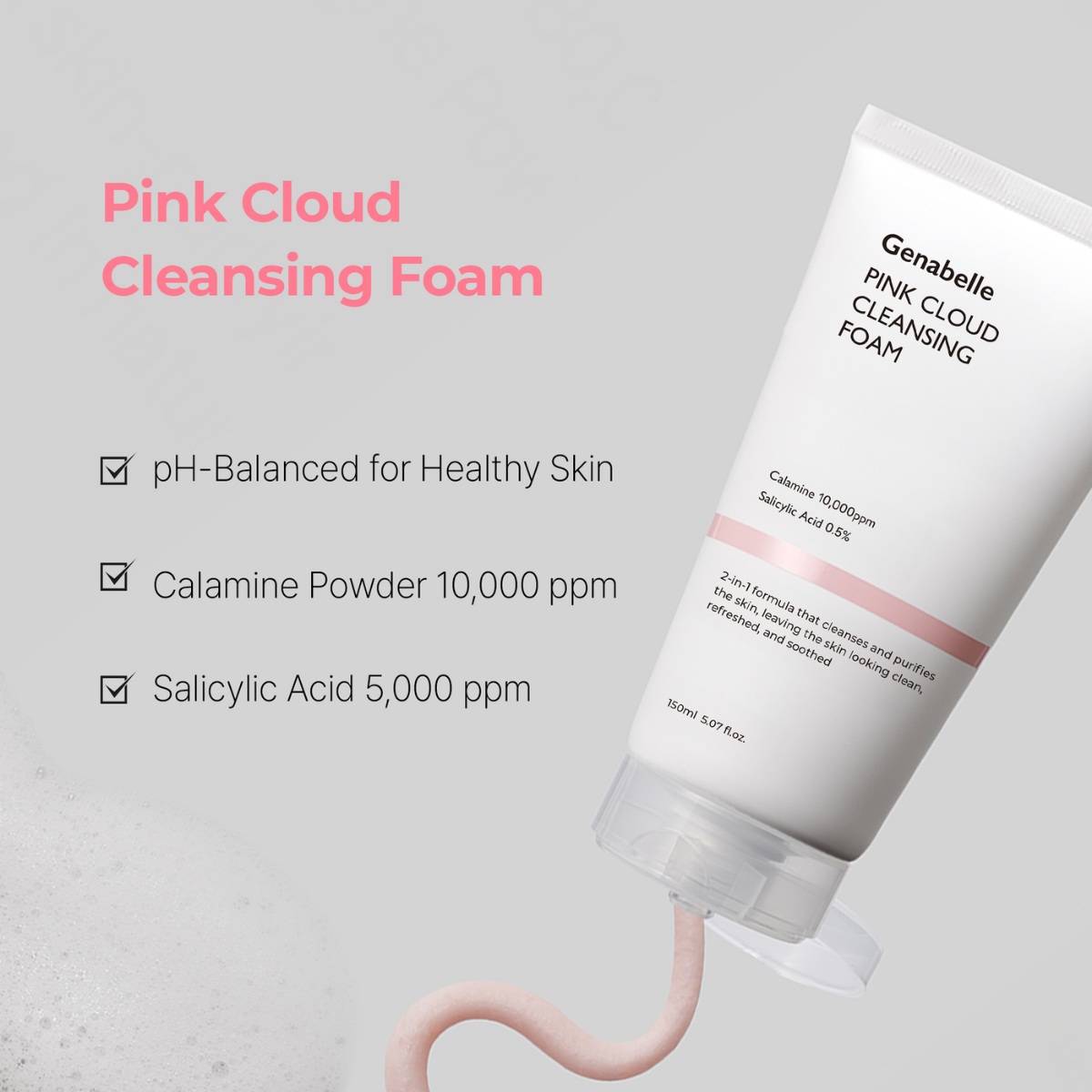 Genabelle Pink Cloud Rensende Skum til huden med pH-balance, calamine og salicylsyre, 150 ml.