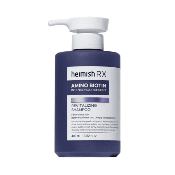 Heimish RX Amino Biotin revitaliserende shampoo til tørt hår, fugtgivende og genopbyggende hårpleje, skånsom til daglig brug, leverer intens næring og reducerer skader for sundere hår.