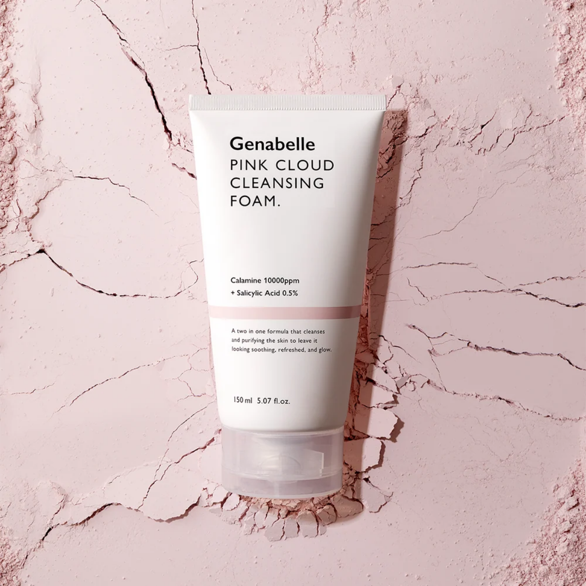 Genabell Pink Cloud Rensende Skum til Ansigtet, 150 ml, med Calamine og Salicylsyre, til hudpleje.