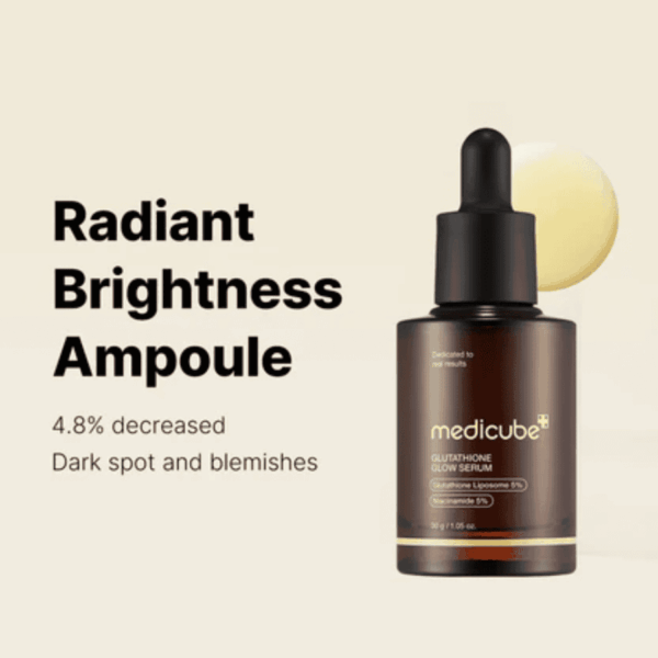 Glædelig glow serum, mørkeplet fjernelse, hudforyngelse, medicube, antioxidant, anti-aging, skinerepair, mørkeplet reducering, glødende hud, hudpleje produkter.