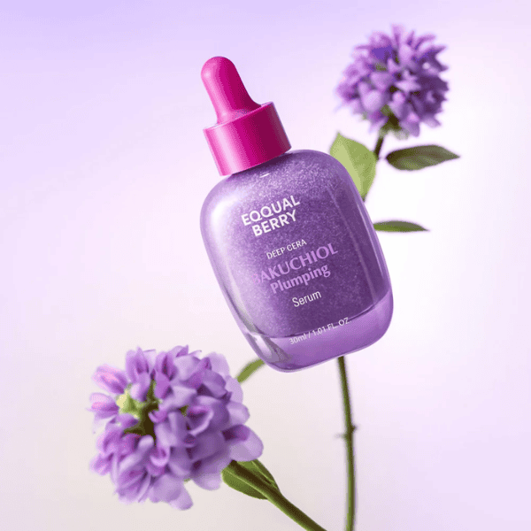 EQUL BERRY Deep Cera Bakuchiol Plumping Serum med lavendel blomster, anti-aging, fugtgivende og fornyende ansigtsserum, naturlige ingredienser, skånsom hudpleje, hyaluronsyre, for alle hudtyper.