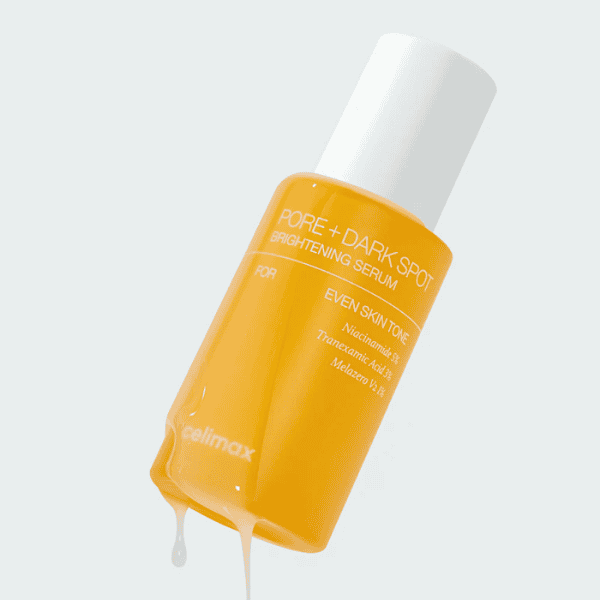 Pore + dark spot brightening serum til ansigtet med Niacinamid, Tranexamic Acid og Melazeuro V3 til klarere hud, reducering af mørke pletter og urenheder, let absorberende hudplejeprodukt.