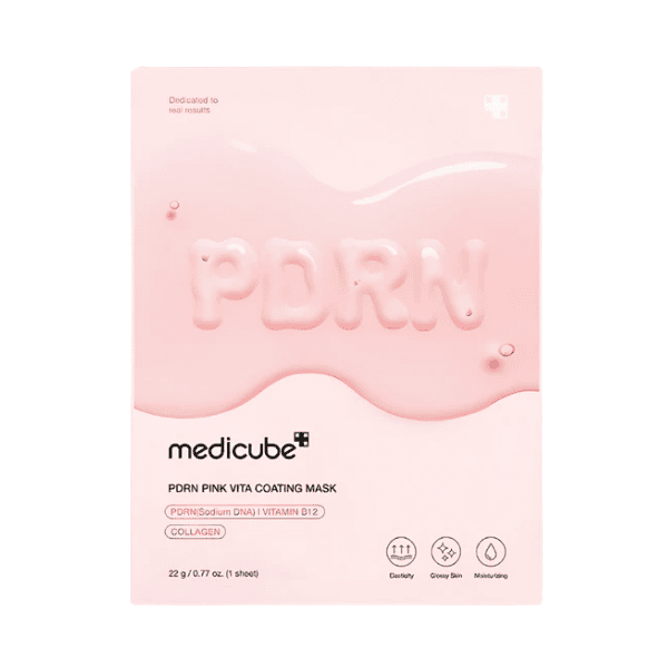 PDRN Pink Vita Coating Maske med hyaluronsyre og kollagen til glat og fugtet hud, ideel til forbedring af hudens elasticitet og udstråling.
