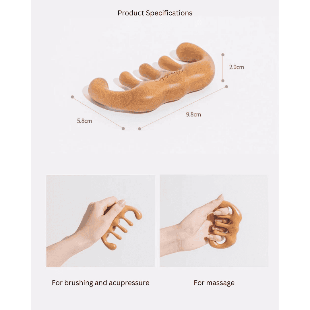 Massagetilbehør i træ, ergonomisk designet til afslapning og forbedret blodcirkulation – perfekt til massage og akupressur.