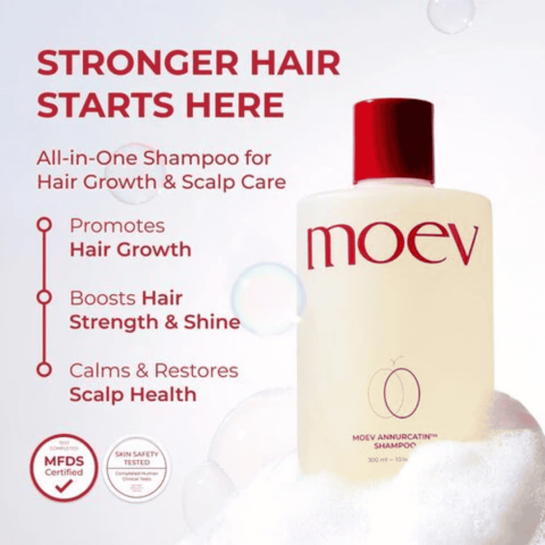 Moev hårvækstshampoo, der fremmer hårvækst og sund scalppleje, styrker håret og giver shine. Ideel til skæl og hovedbundsproblemer, godkendt til sikkerhedstestet og dermatologisk testet for optimal hår- og hovedbunds sundhed.
