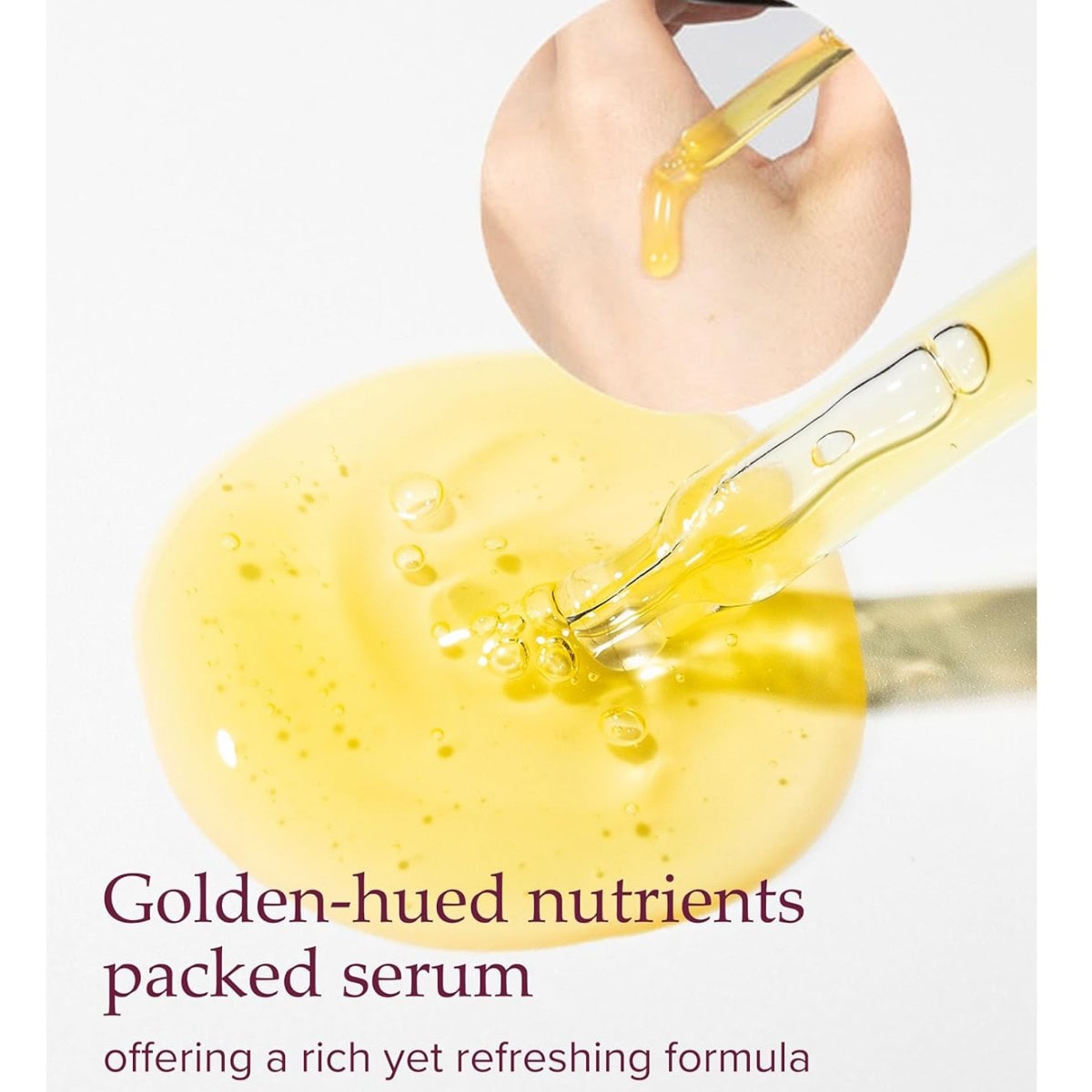 Glødende gule serum dråber med næringsstoffer til ansigtet, fokuserer på hudpleje og foryngelse. Perfekt til at give en frisk og strålende hud med rige, fugtgivende ingredienser.