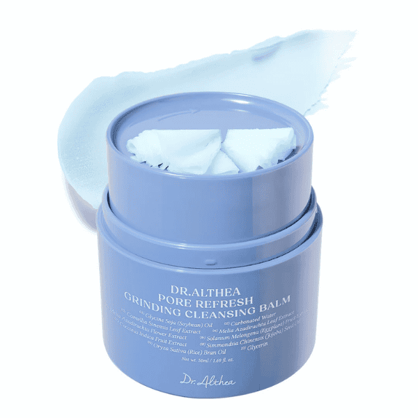 Svamp medcleansing balm i blå beholder til hudpleje og rens, ideel til dybdegående renhed og frisk hud.