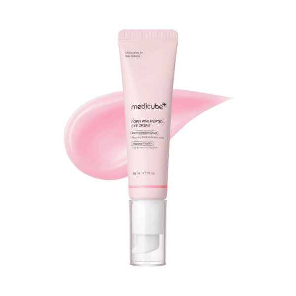 Medicube PDRN Pink Peptide øjencreme, anti-aging, fugtgivende, reducerer rynker, mørke cirkler, plejer sensitiv hud, 30 ml, skånsom til den delikate øjenomgivelser, forbedrer hudens elasticitet, dansk skønhedspleje.