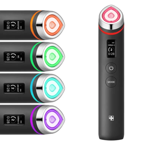 Batteridreven mesotherapiprodukt med farverige behandlingstips til hudpleje og anti-aging.