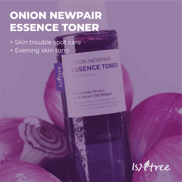 Hydrating onion newpair essence toner with allium cepa extract for skin trouble spot care og aftenhudstyrke, beroligende og blødgørende ansigtspleje.