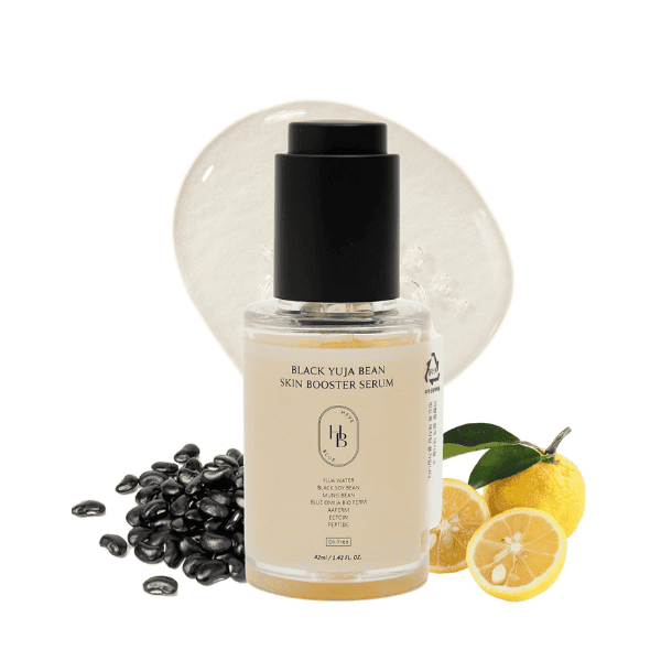 Røgvæske Black Yuja Bean Skin Booster Serum med naturlige ingredienser og hudforbedrende egenskaber.