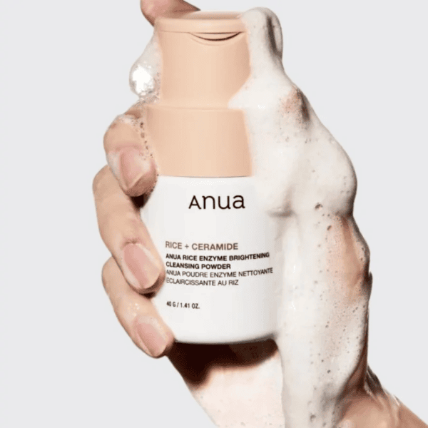 Flødeformet flaske med Anua Rice + Ceramide Enzyme Brightening Cleansing Powder, skummende ansigtsrens, skønhedsprodukter til hudpleje, fugtgivende rengøring til ansigtet, hypoallergen, til alle hudtyper.