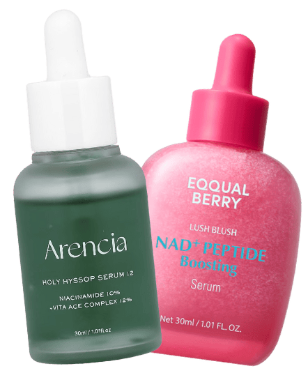 black week deals Arencia hyaluronsyre serum og Equal Berry blush serum med peptider til fugt og glød, perfekt til effektiv hudpleje og ansigtspleje.