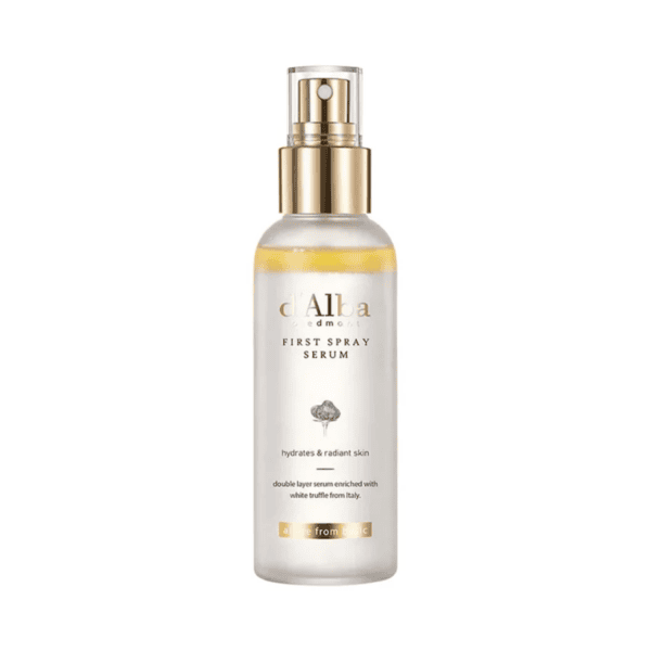 Alba d'Amore First Spray Serum til fugtgivende og strålende hud, indeholder hvid trøffel fra Italien, egnet til alle hudtyper, forbedrer hudens glød og elasticitet.
